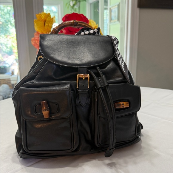 Gucci Vintage Bamboo Leather Backpack - Picture 1 of 5